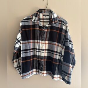 Madewell Plaid Cropped Flannel - Black, White, and Brown